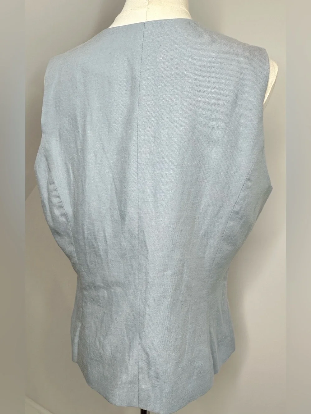 Caroline Constas Blue Lyocell Linen Button Front Vest Top Size Large - Picture 5 of 11
